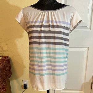 Elle Striped Short Sleeve Top - Cream, Gray, Blue